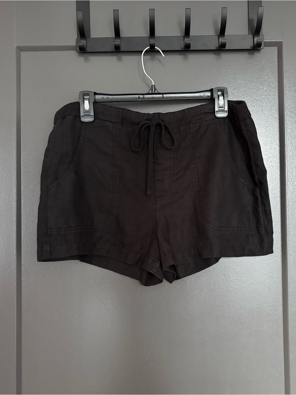Vince Black Linen Drawstring Pull On Shorts Medium Pockets